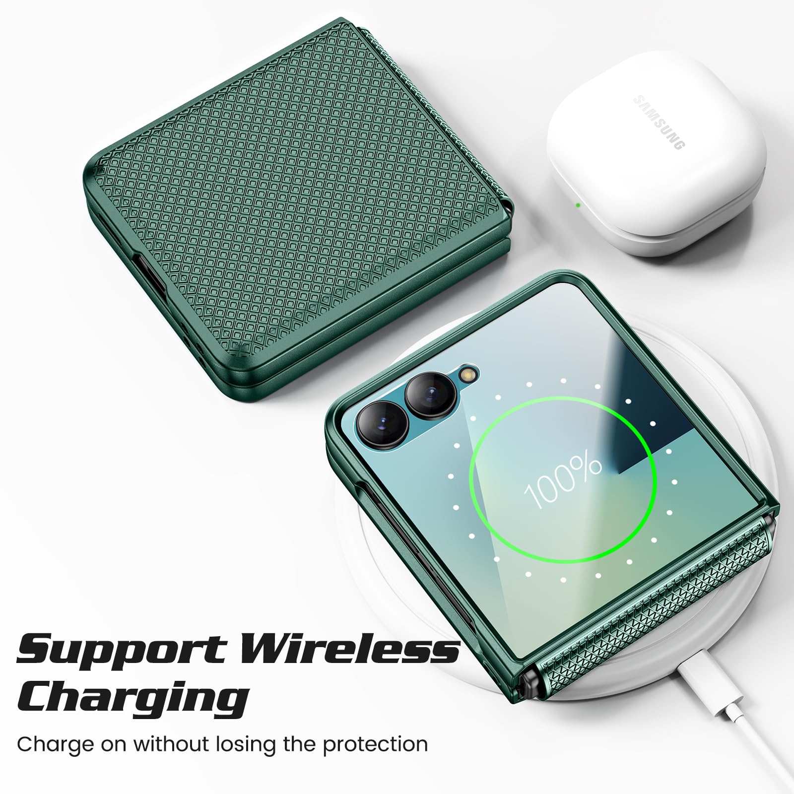 Doeshine Custodia per Samsung Z Flip 7(Non per Flip 7 FE), Protezione Dello Schermo Posteriore e Cerniera, Slim Fit, Stylish Texture, Hard Shockproof protettiva Cover per Galaxy Z Flip 7 2025(Verde)