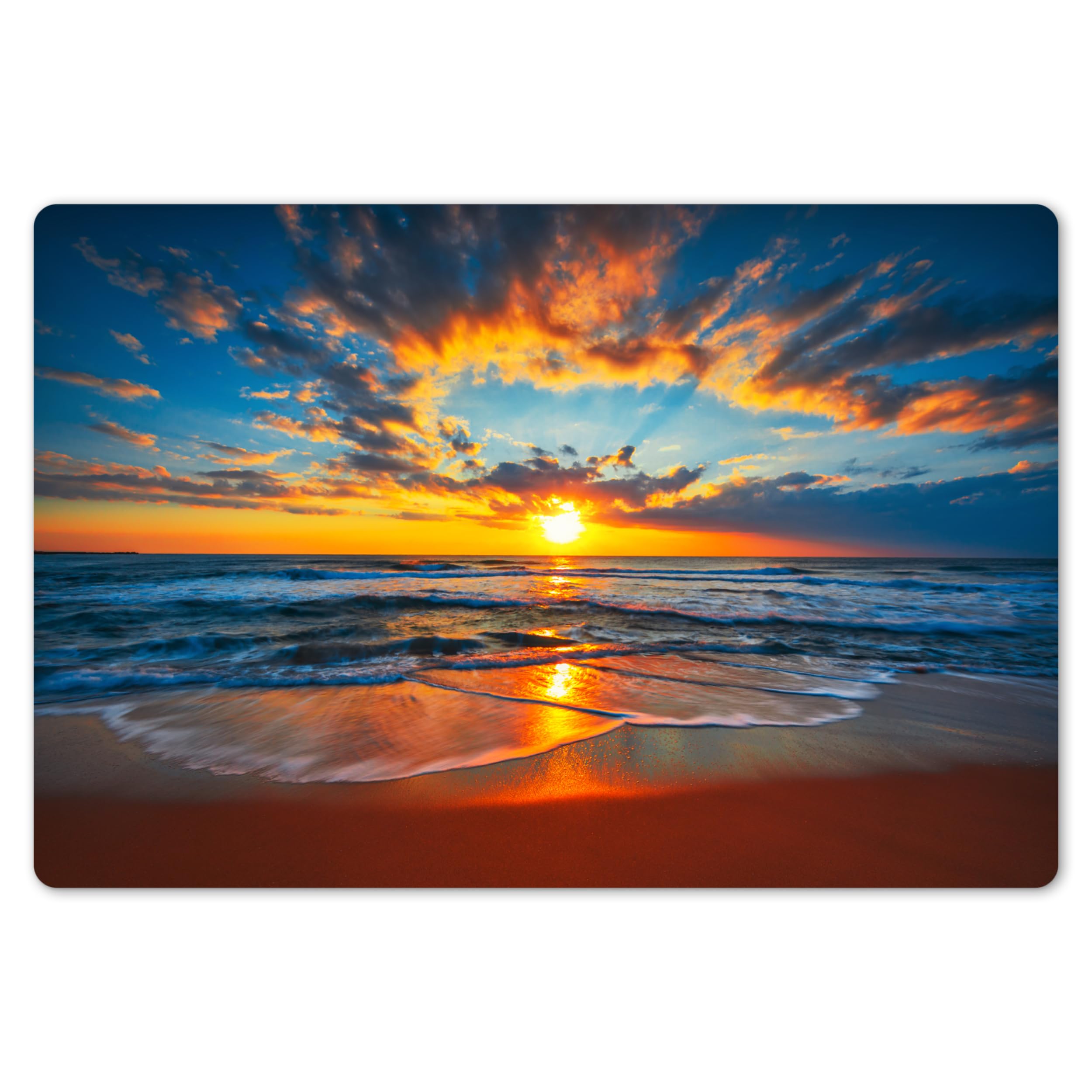 KitchenYeah© Place Mats For Table 18"x12" / 45x30 cm Dinning Placemats 6 Set Large Placemat Plastic Vinyl Wipeable Wipe Clean Non Stick Sea - Sunset - Beach - Clouds - Orange