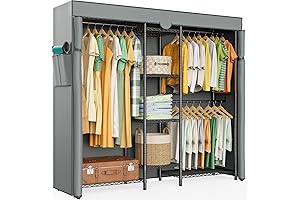 LEHOM G6C Heavy Duty Wire Garment Rack with Gray Oxford Fabric Cover