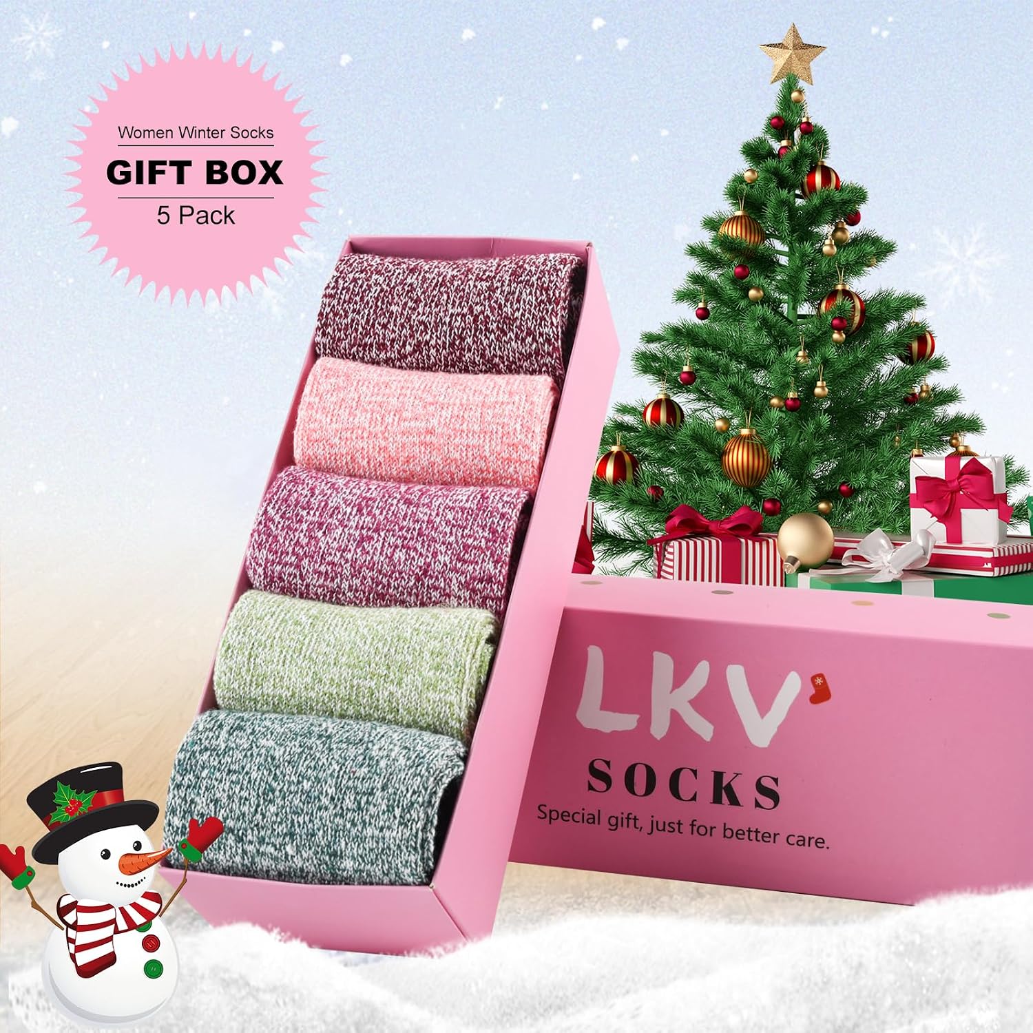 LKV 5 Pairs Wool Socks for Women - Stocking Stuffers Gifts for Women - Cute Cozy Thick Womens Socks image 2