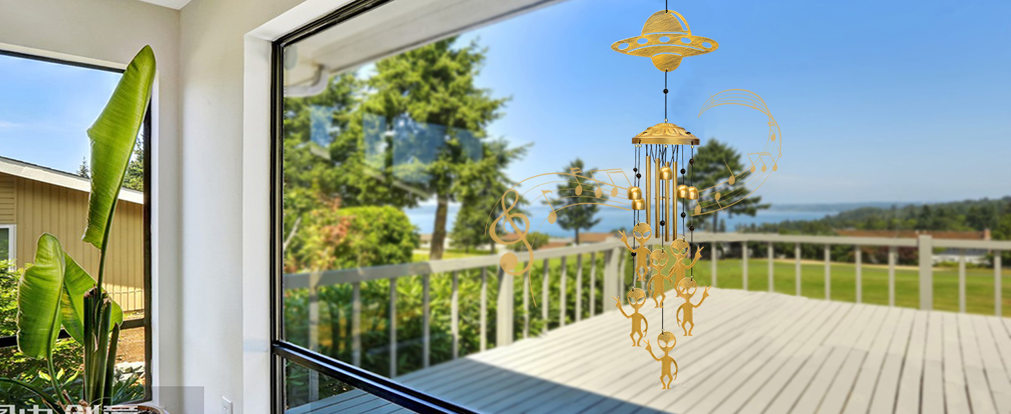 Alien Wind Chimes for Outside, Extraterrestrial UFO Windchimes Decor, Metal Saucerman Bell, UFOs & Aliens Wind Chime Yard Garden Decor Outdoor, Men/Women/Memorial/Housewarming/Birthday/Festival Gifts