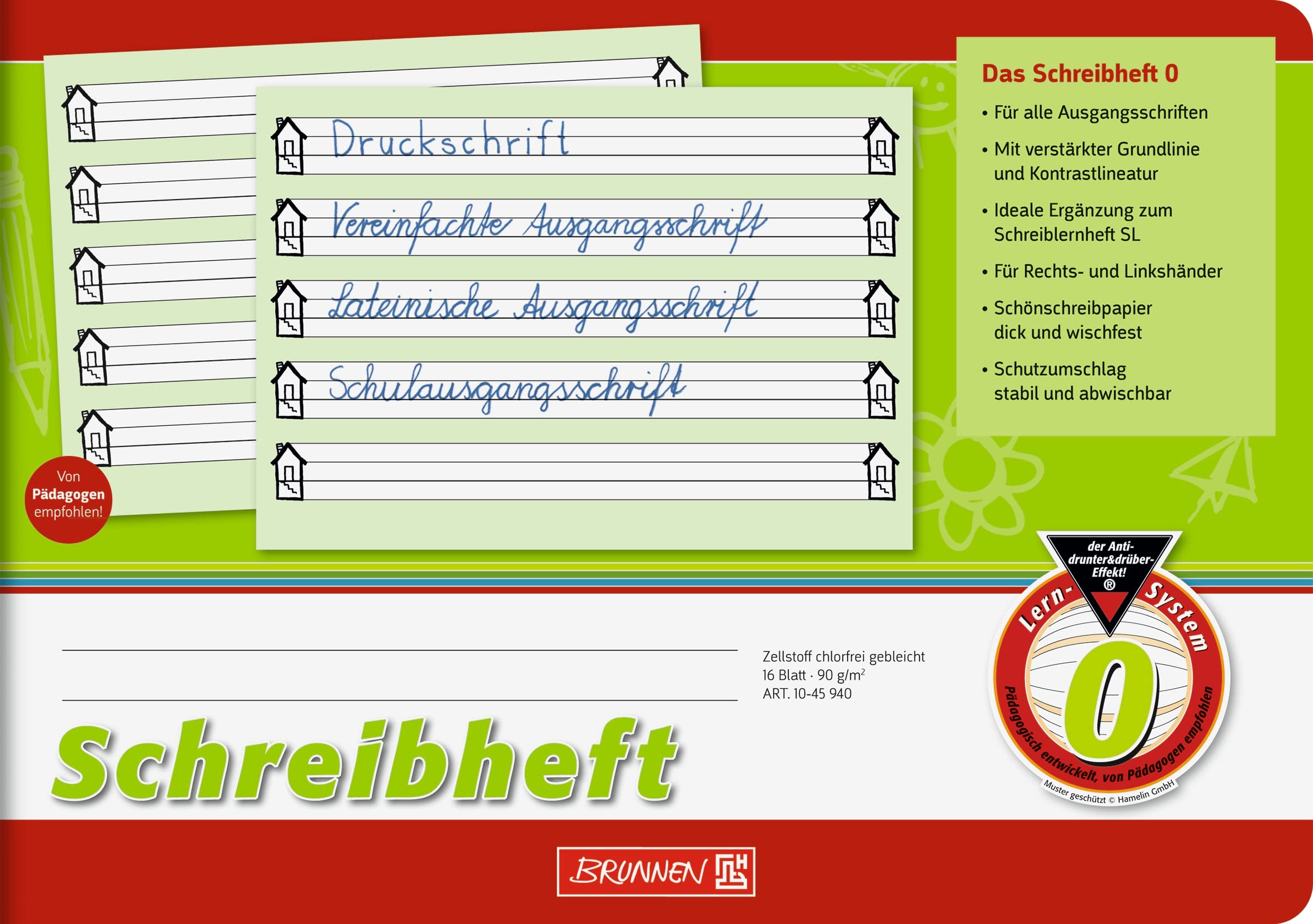 BRUNNEN Schreiblernheft Lineatur 0 DIN A5 quer ab 1. Klasse 16 Blatt