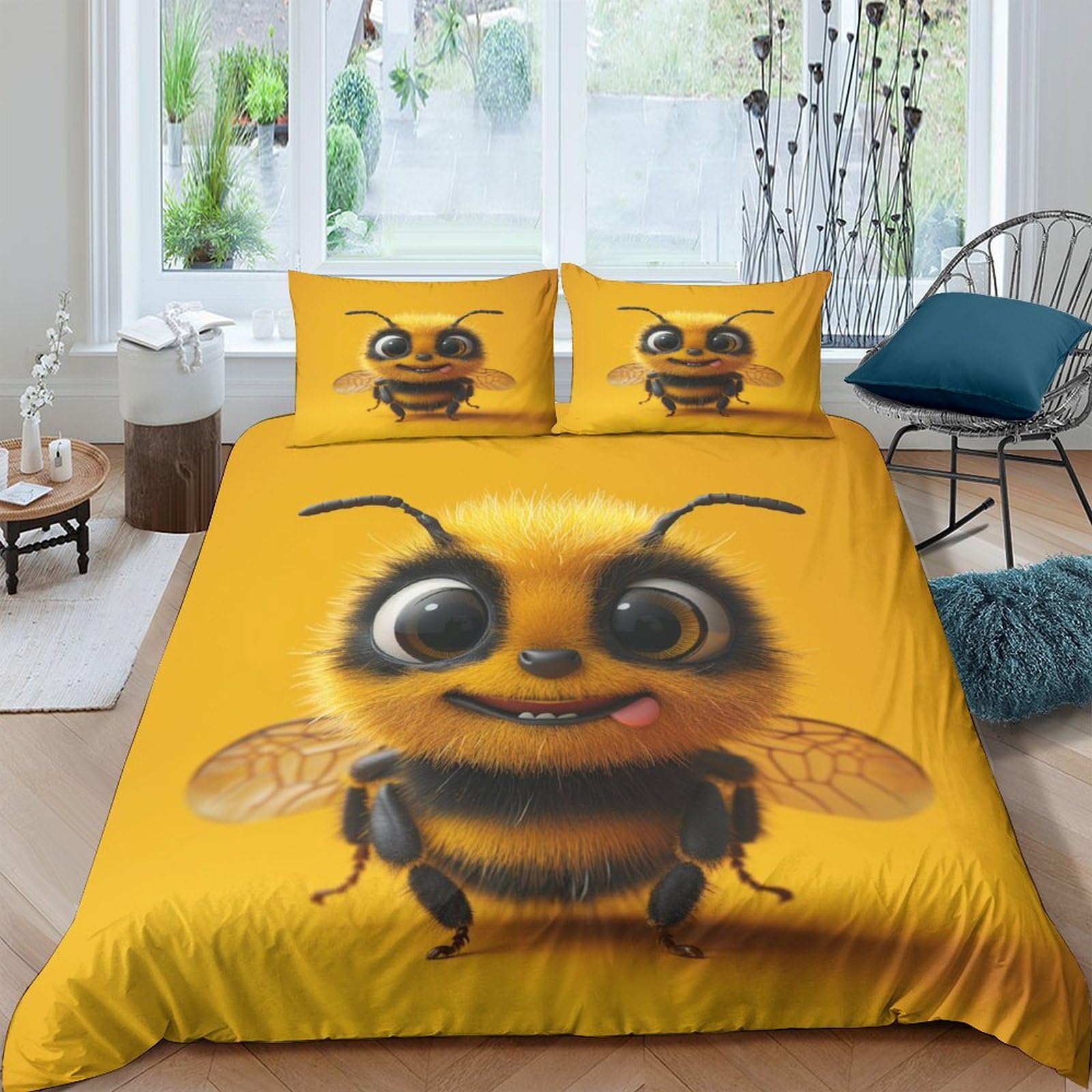 Housse de couette abeille fermeture éclair facile lit double