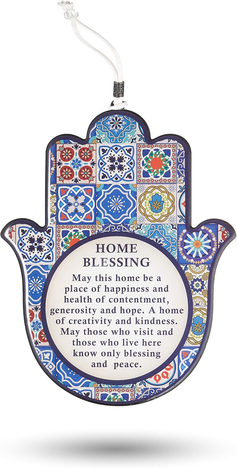 A&S Mezuzot Hamsa Wall Decor Evil Eye Charm Protection Amulet Home/Business Good Luck Charms in English/Hebrew Blessings (Multi Color Mosaic, English Blessings)
