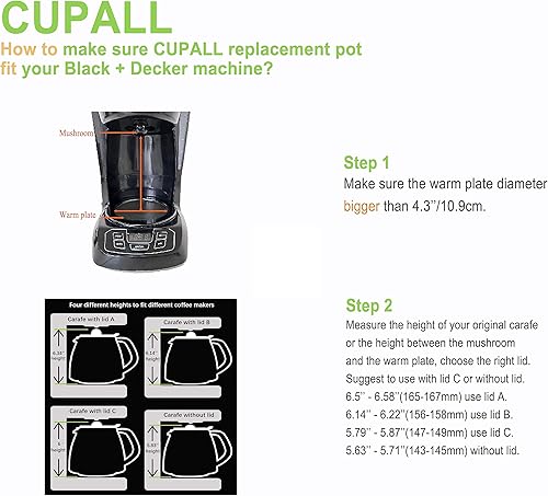 Miniatura 4 de CUPALL 12-CUP Coffee Pot Replacement Compatible with Black and Decker Coffee Maker carafe Black Handle