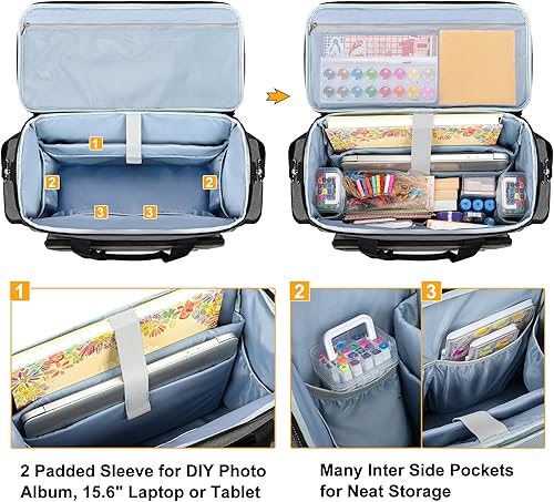 Miniatura 2 de Trunab Bolsa grande para álbum de recortes con funda acolchada para laptop, bolsa organizadora de manualidades con múltiples bolsillos para