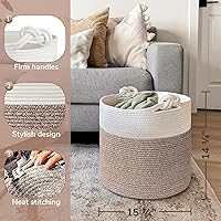 Vista 3 de Goodpick Cesta de lavandería tejida, cesta de cuerda de algodón de 15 x 14.2 pulgadas para mantas, cestas de almacenamiento de mantas suaves