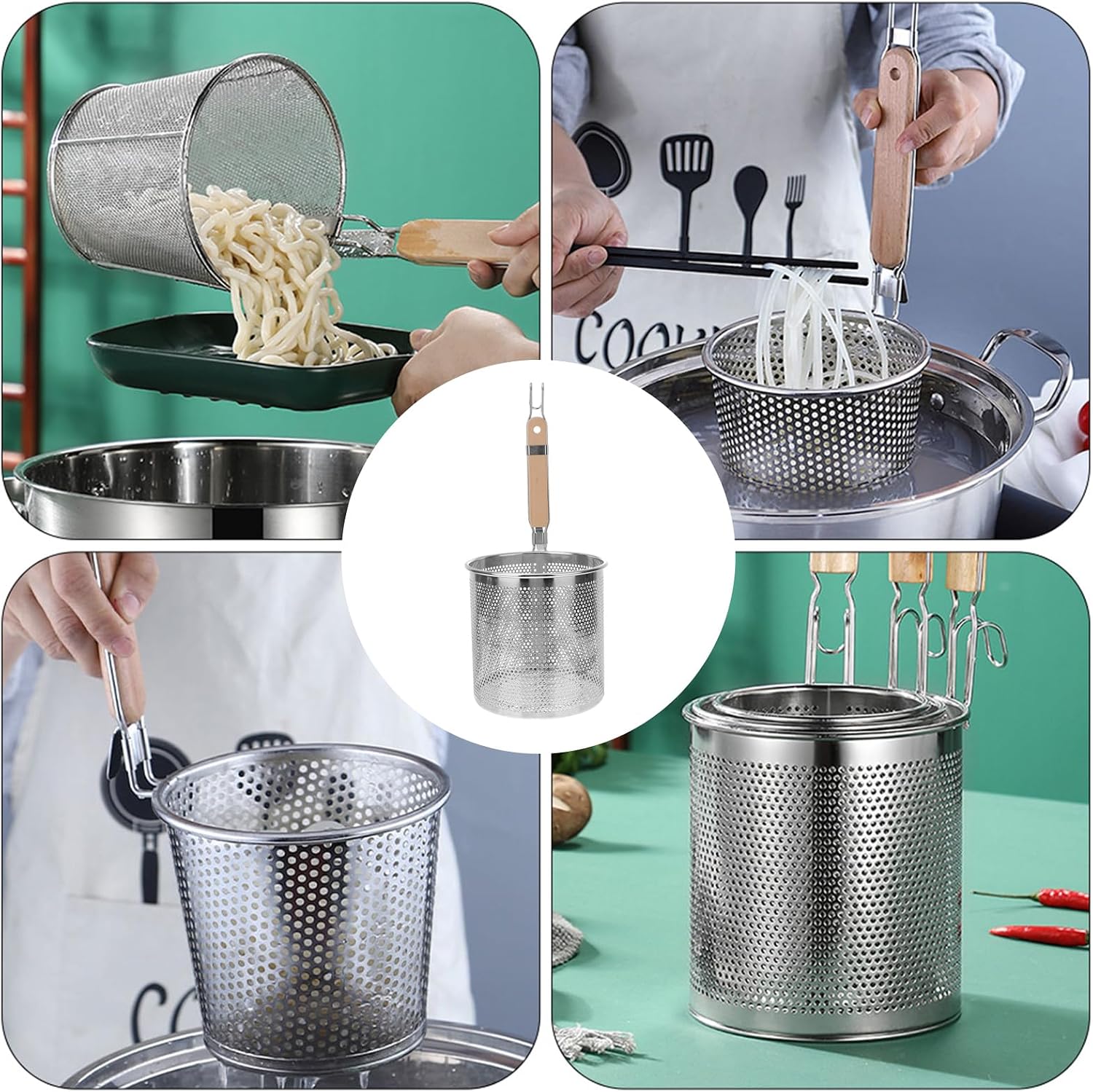 1pc Stainless Steel Filter Spoon Handle Colander Practical Cookware Strainer Kitchen Cookware Noodle Colander Stainless Steel Cooking Tool Kitchen Supply