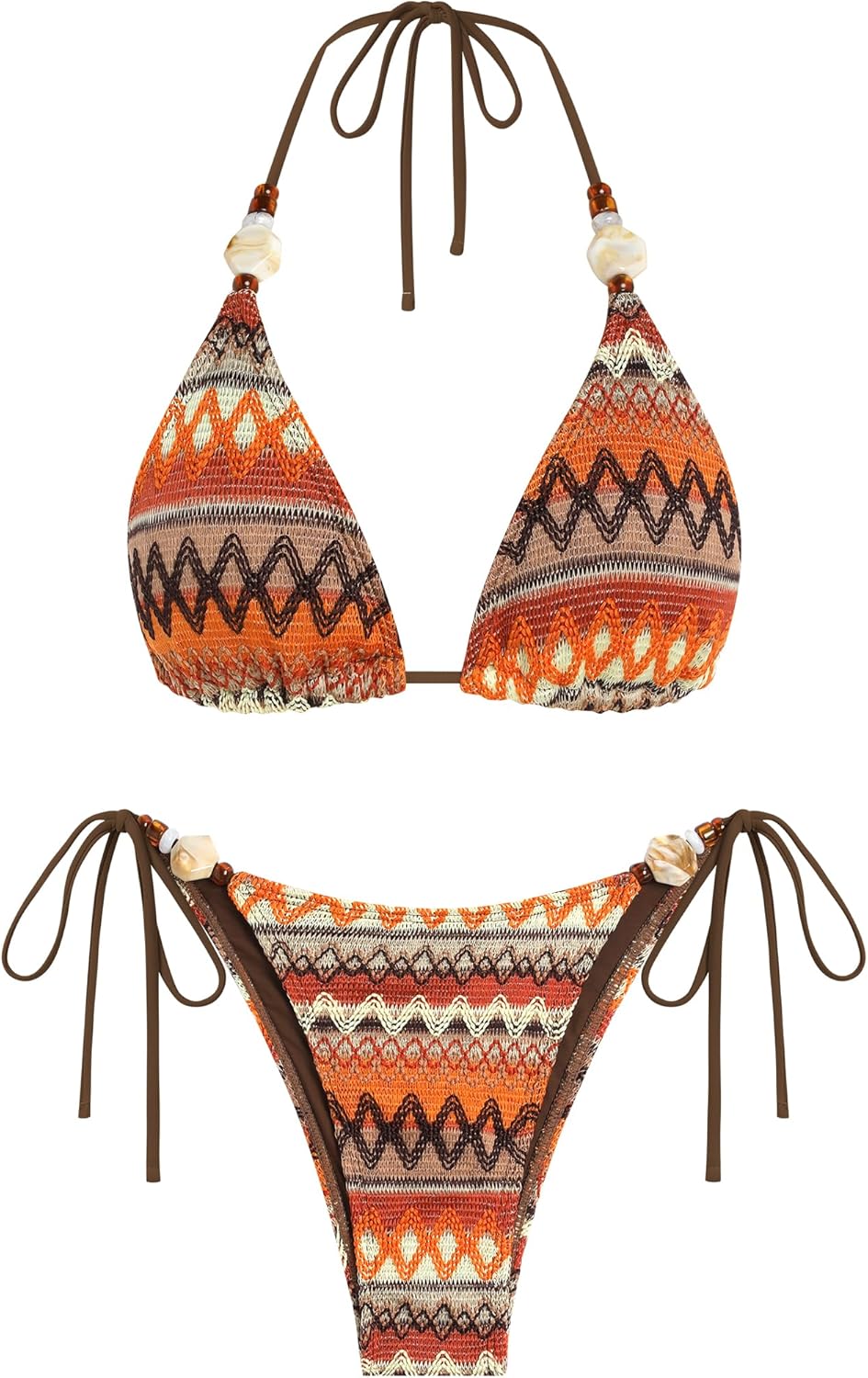 ZAFUL Women's Bikini Sets Beads Triangle Swimsuits 2 Piece String High Cut Cheeky Bathing Suits
