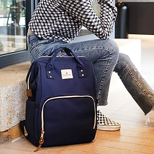 Ramhorn Diaper Bag Backpack Multifunction Waterproof Travel Back Pack for Mom Blue