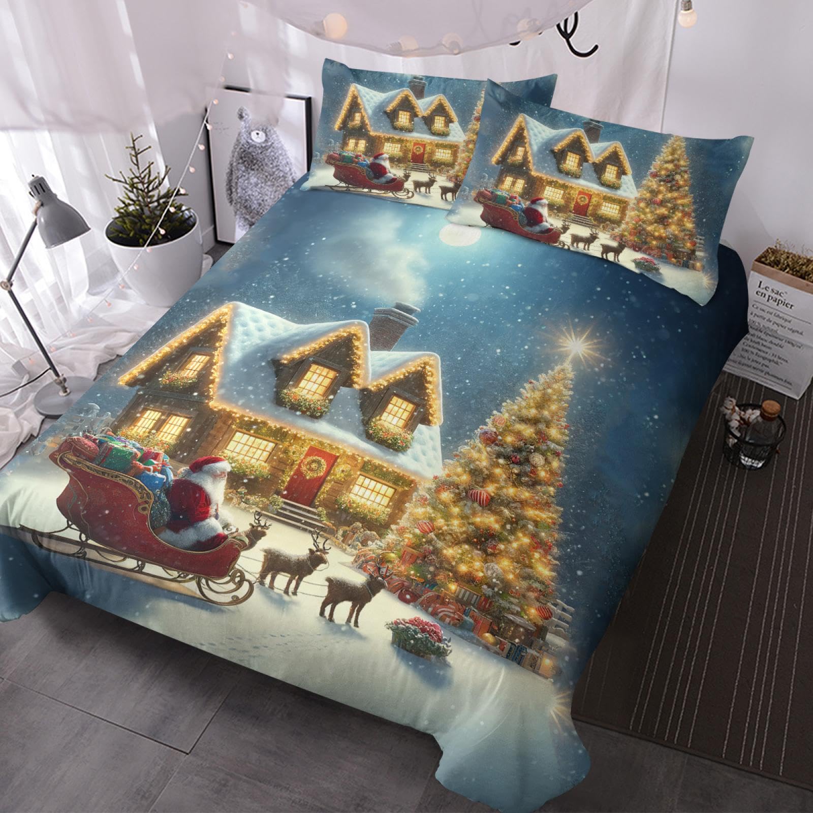 Parure de lit paysage de neige de Noël pour une ambiance chalet de montagne cocooning