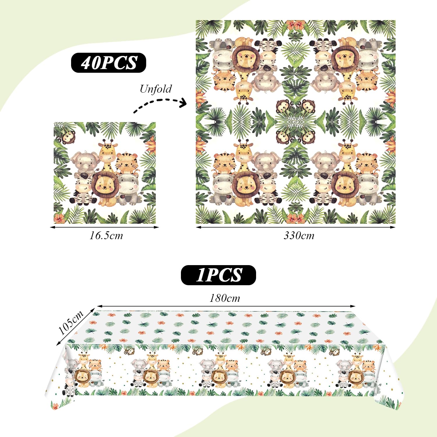 40 Servilletas Con Estampado De Animales Y 1 Mantel, Juego De Decoración Para Fiestas Infantiles, Diseño Lindo De Dibujos Animados, Adecuado Para Fiestas De Cumpleaños, Diseño De Mesa De Fiesta.