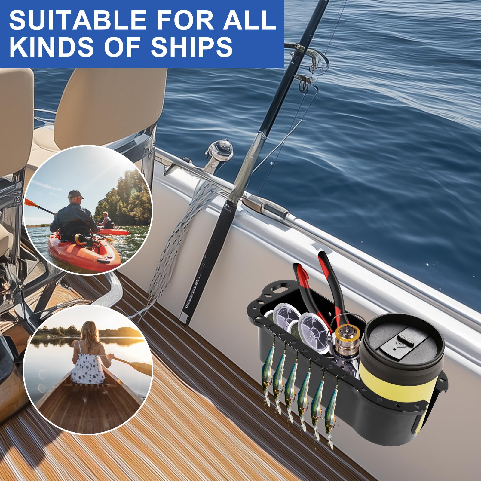 US Boat Cup Holder with Screws ABS Boat Caddy Organizer Multifunctional Marine Cup Holder Reliable Boat Drink Holder Pontoon Cup Holder for Drinks Beverage Phone Storage(black)