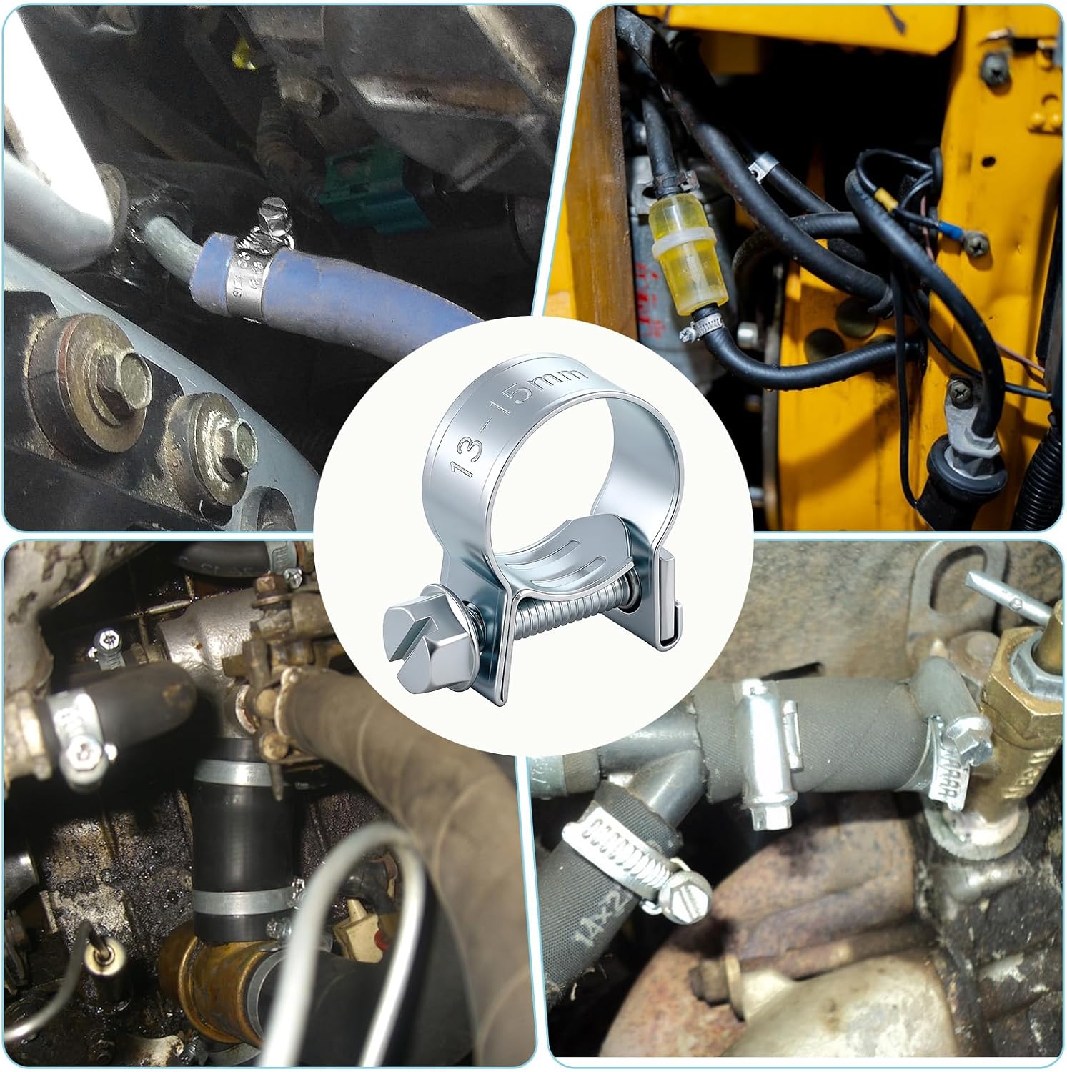 5/16" Mini Fuel Injection Hose Clamps, 15 PCS Fuel Line Clamp 304 Stainless Steel Adjustable Pipe Hose Clip Gas Line Hoses Clamps Pipe Clamp for Automotive,Diesel Petrol Pipes, 1/2"-9/16" Dia