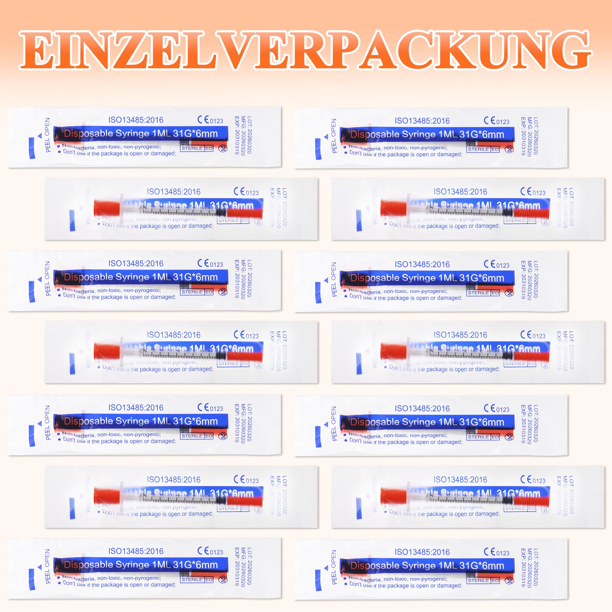 100 sztuk plastikowych tubek 1 ml, 31 g x 6 mm, strzykawka ze skalą do oddzielania płynów, pakowane pojedynczo, tworzywo sztuczne, uniwersalne narzędzia pomiarowe, akcesoria laboratoryjne do