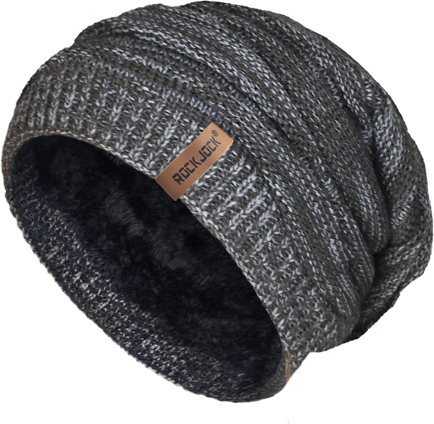 RockJock Mens Winter Knitted Slouch Beanie with R80 Thermal Insulation and Cosy Fleece Lining