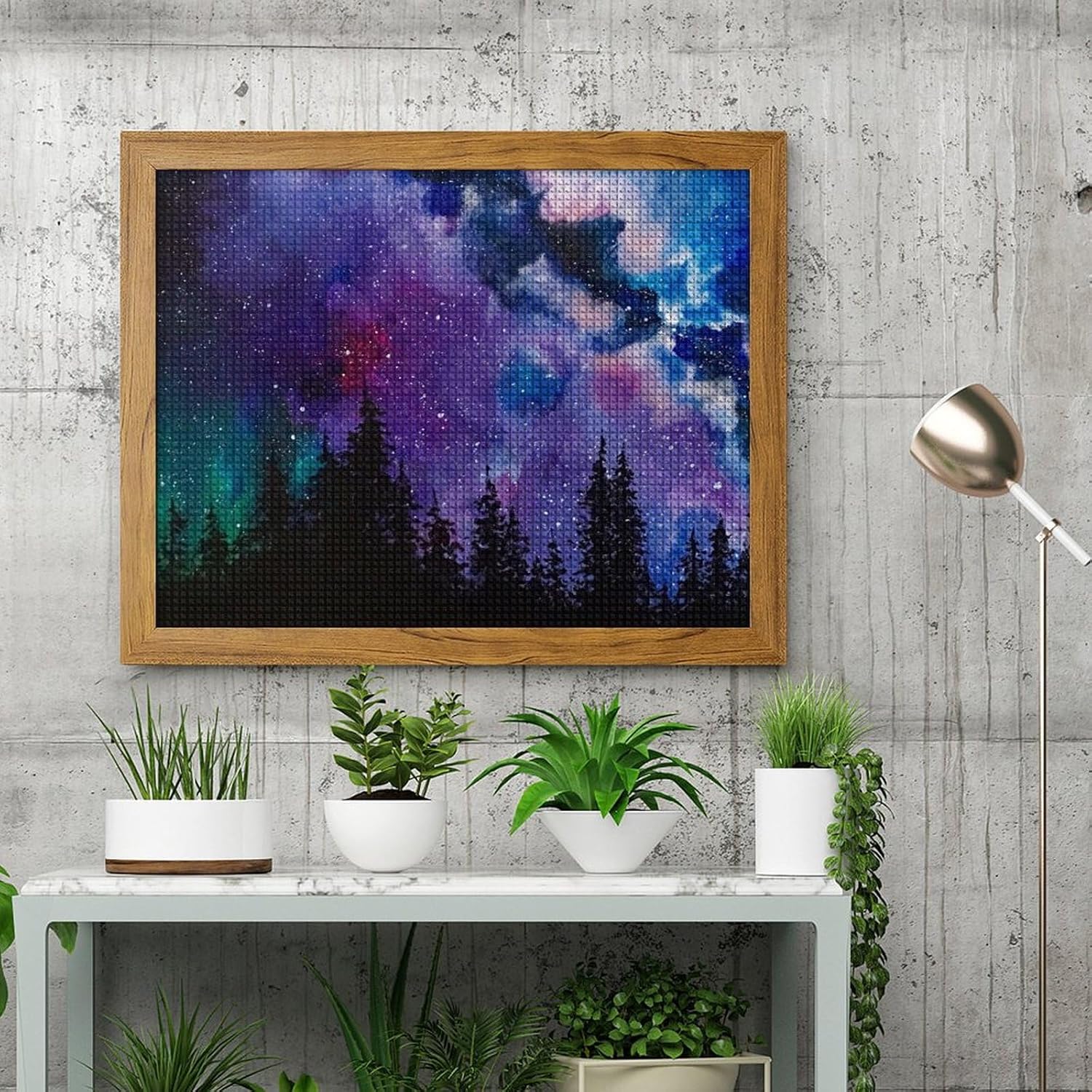 Starry Space Printed Diamond 5D Painting Kits DIY Full Drill Crafts for Home Wall Decor 16x20 Inch Yellow Wood 50 * 40cm