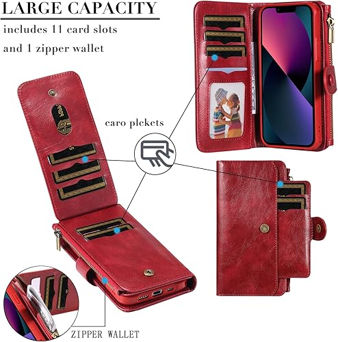 Miniatura 4 de Asuwish Funda de teléfono para iPhone 13 Mini de 5.4 pulgadas con cremallera, funda desmontable con protector de pantalla de vidrio templado y