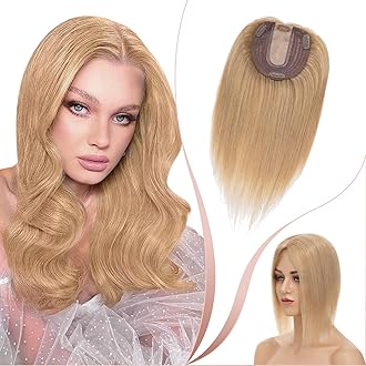 Elailite Human Hair Toppers For Women uk Thinning Hair Real Hair - Clip in Toupee Extensions MIDDLE SILK BASE (2.5 * 9cm) Crown HairPiece (#27 Dark Blonde, 14 Inch)