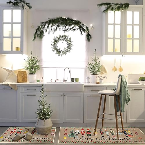 Miniatura 6 de 2 tapetes decorativos de cocina con diseño de cascanueces navideños, diseño de acuarela para exteriores, antideslizantes, para exteriores, baño,