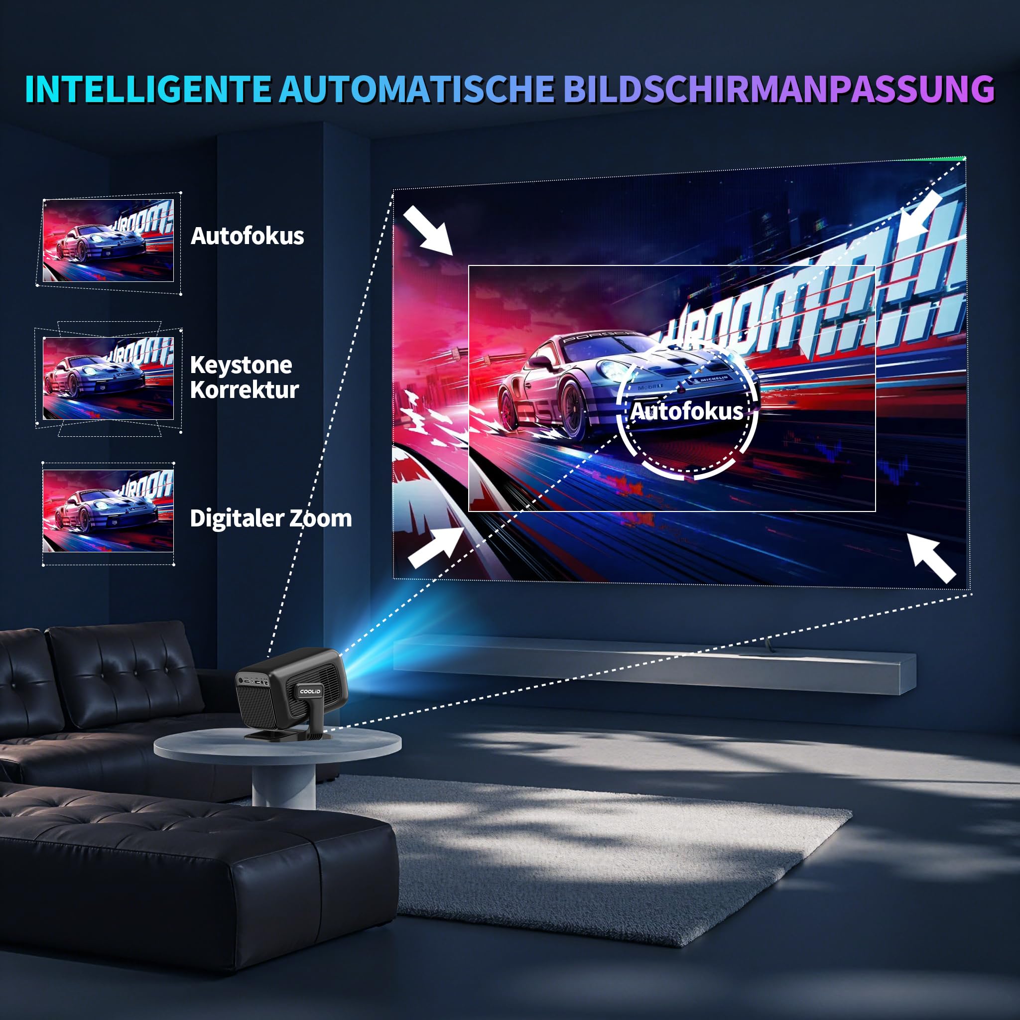 [ Autofokus & 2026 Upgraded ] Beamer 4K Projektor Native 1080P Mini Beamer Mit 5G WiFi 6 und BT 5.4 Tragbarer Projector mit Automatische Trapezialkorrektur 180 ° Drehung Tv Stick/USB/Laptop/PC,Schwarz