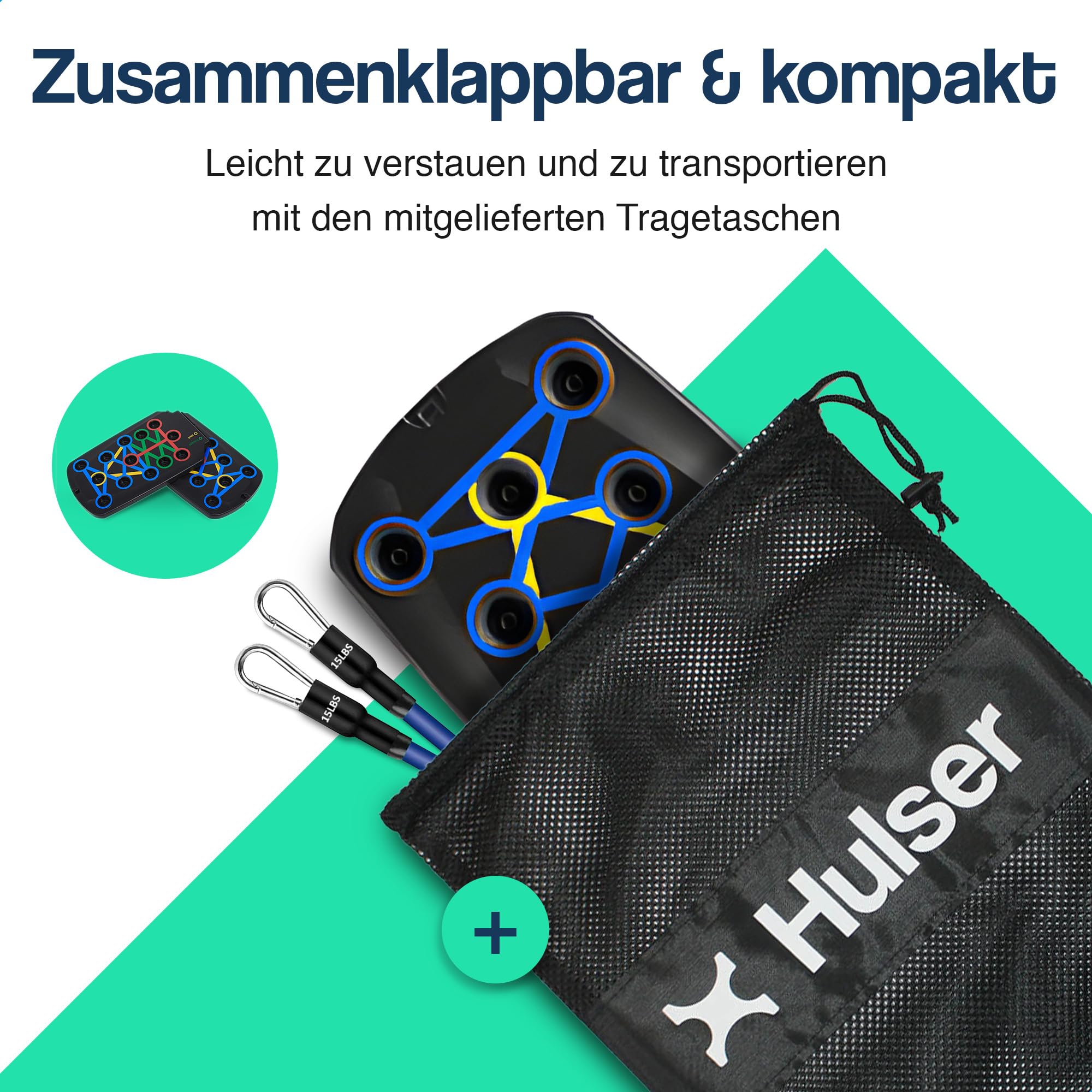 Hulser Liegestütze Brett - 14 in 1 - Faltbares Liegestütz-Brett - Push-up board für Krafttraining - Liegestütz-Griffe für Effektive Liegestützen