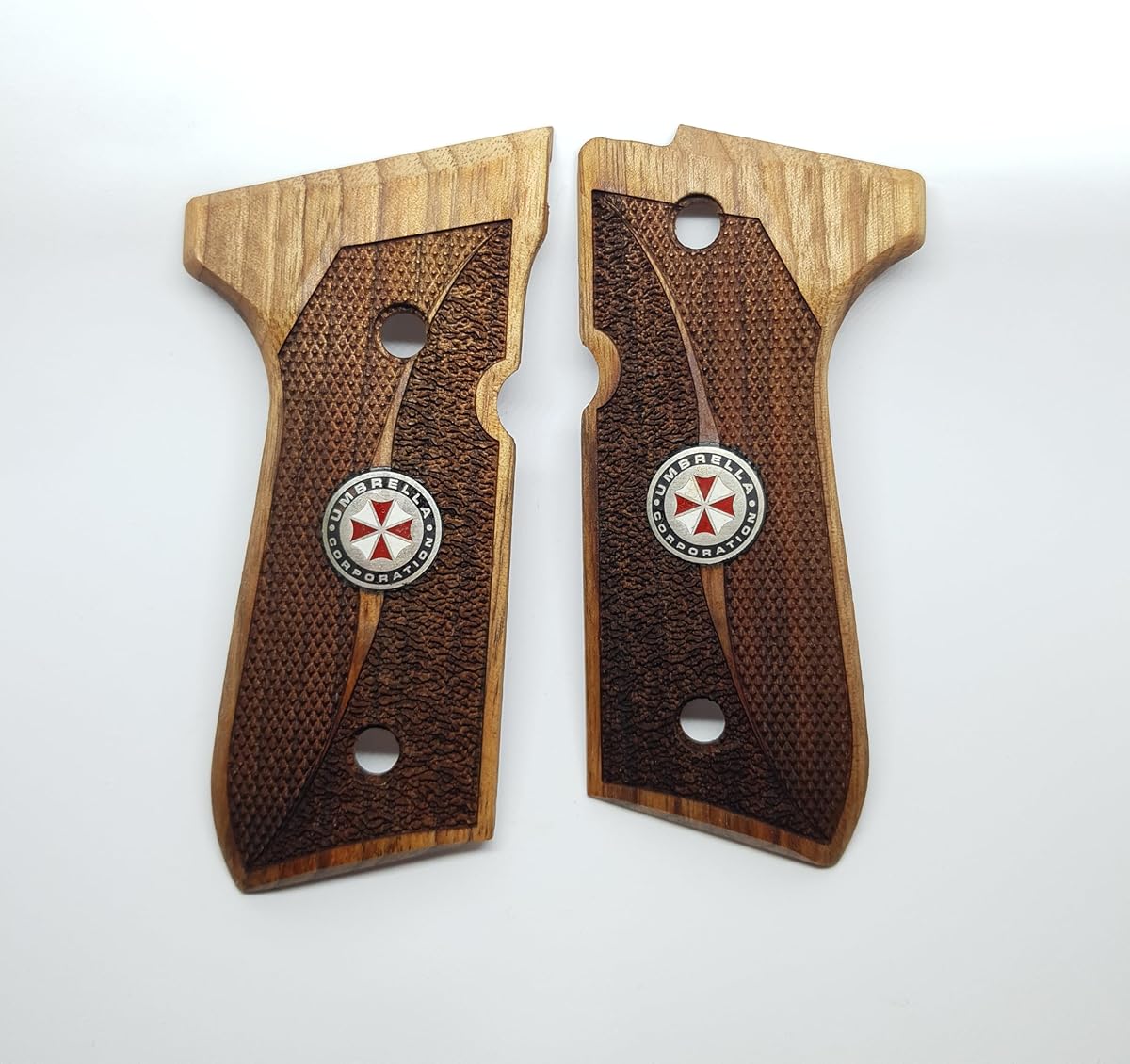 Compatible with Beretta 92/96/98/M9 Full Size Grips, Resident Evil, Samurai Edge, Biohazard Raccoon S.T.A.R.S, Light Walnut Wood