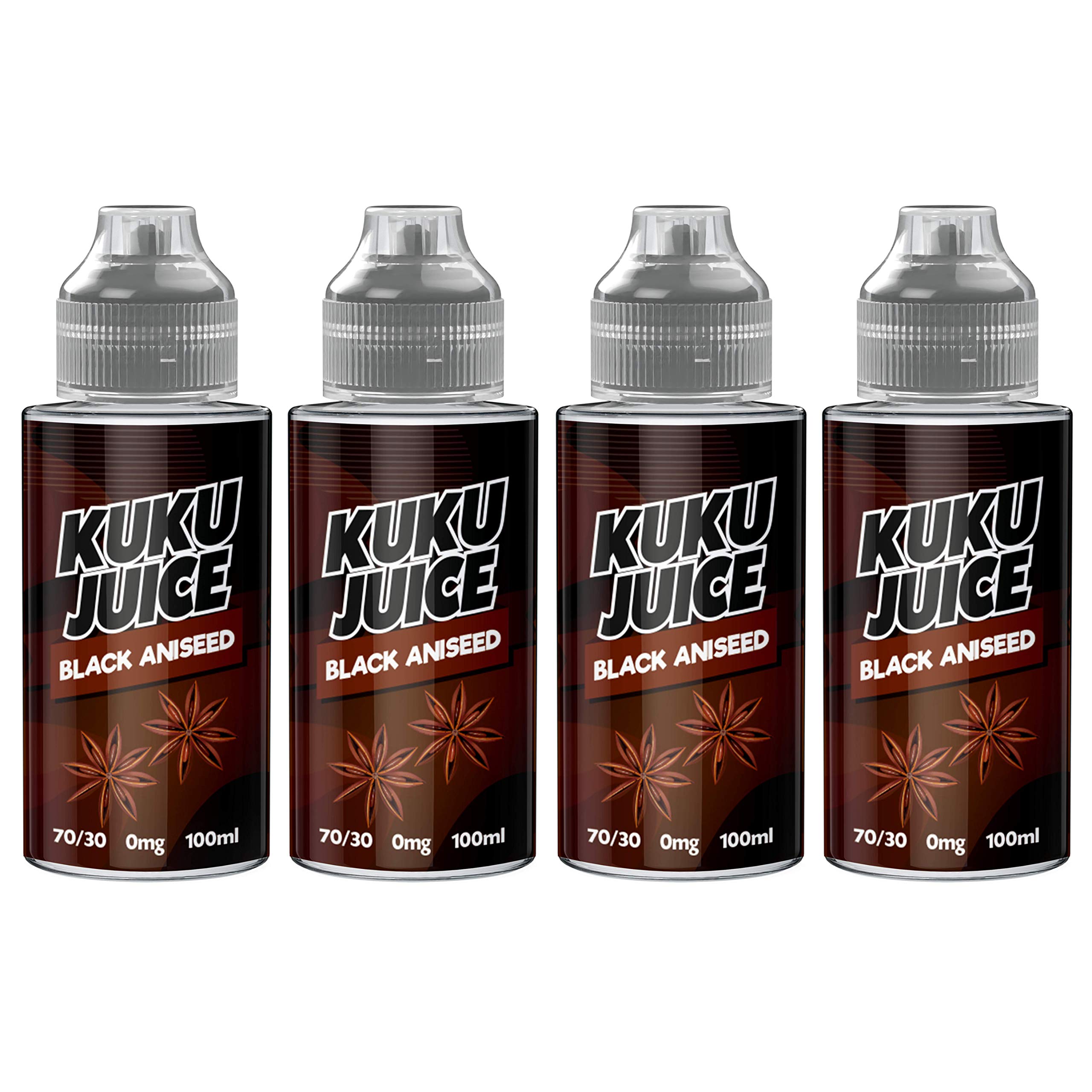 KUKU JUICEE liquid Black aniseed x 4 vape liquid (blend of VG/PG 70/30 vape juice) 100ml shortfills
