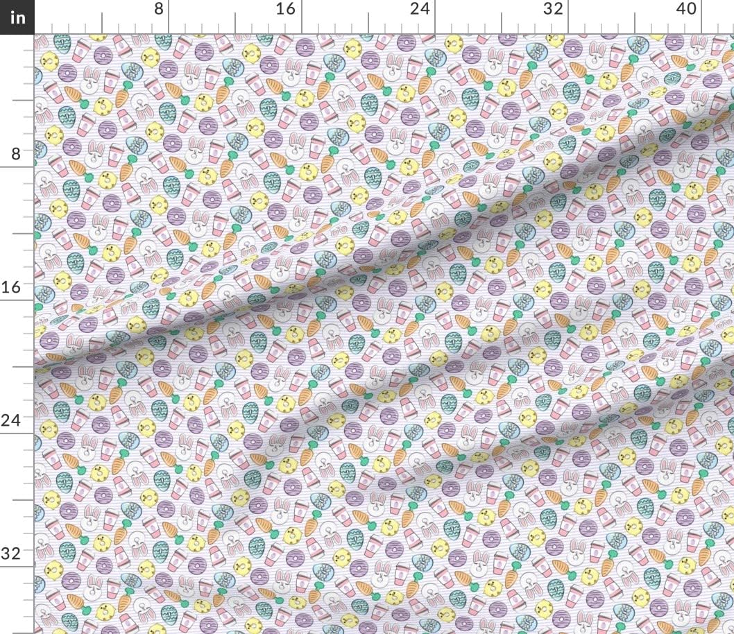 Spoonflower Fabric - Small Scale Easter Donuts Coffee Purple Stripes Spring Bunny Rabbit Printed on Petal Signature Cotton Fabric by The Yard - Sewing Quilting Apparel Crafts Decor