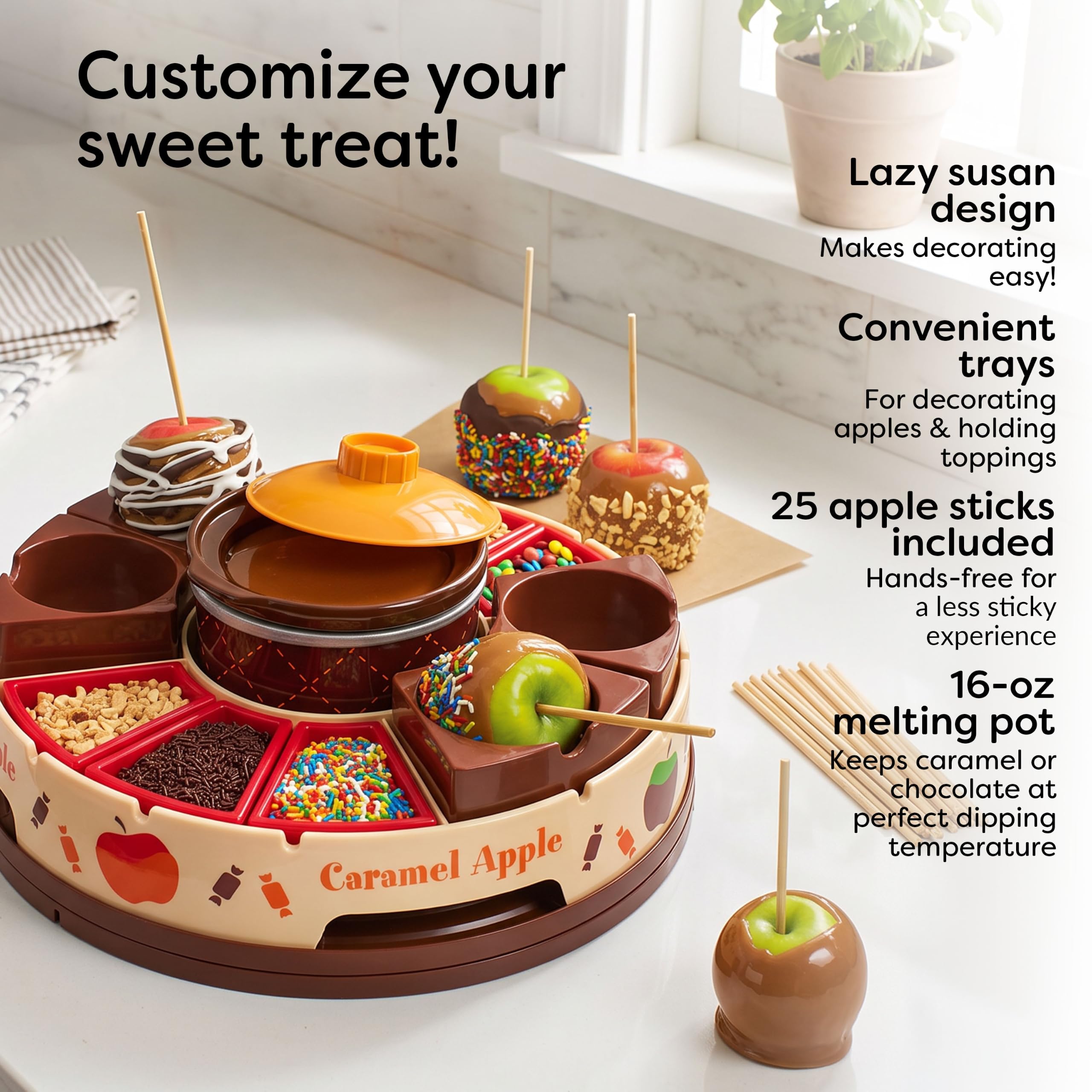 Nostalgia Lazy Susan Chocolate & Caramel Apple Party with Heated