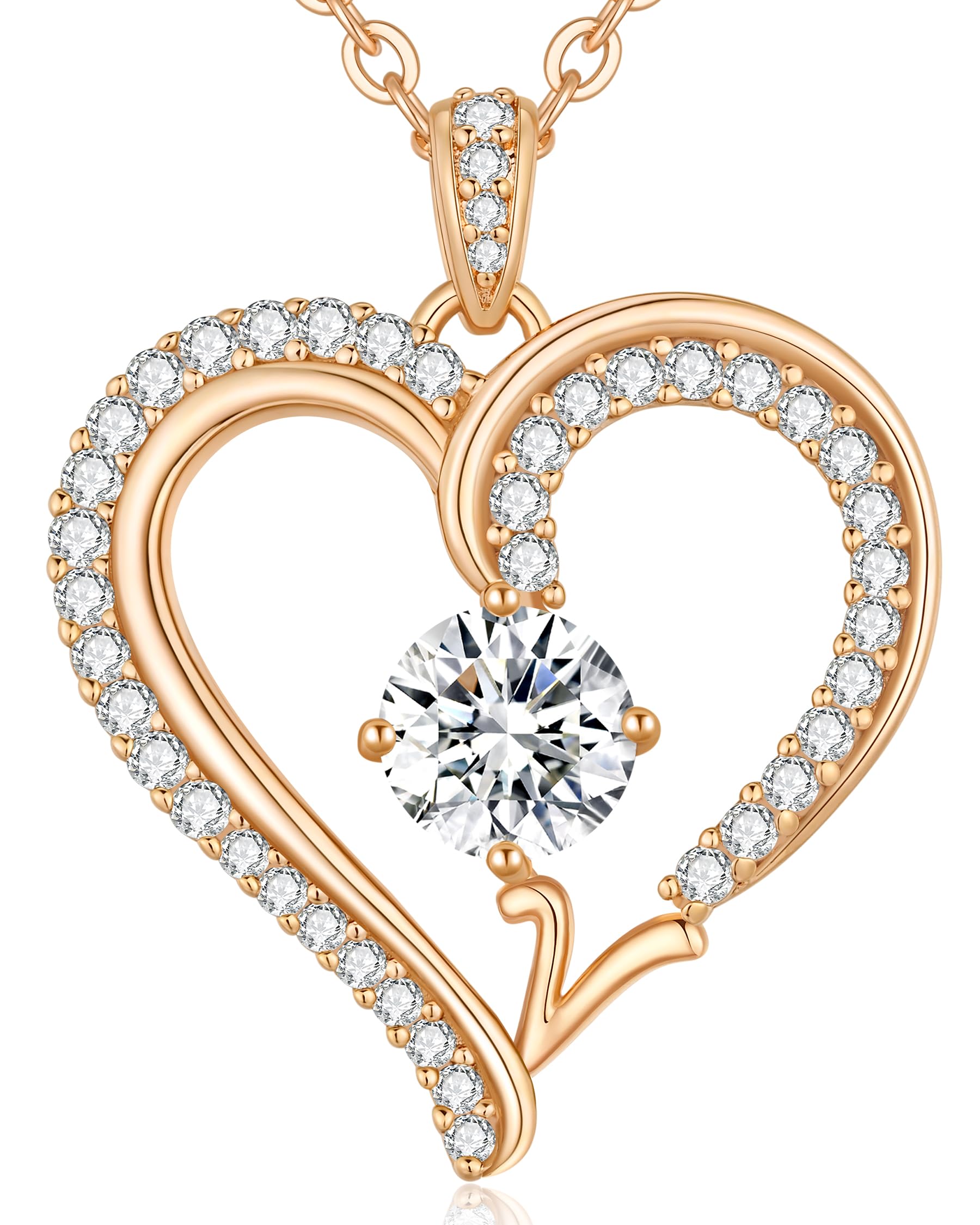 CDE Kette Damen mit Buchstabe Anhänger Herz Anhänger mit Zirkonia Schmuck Halskette für Frauen Geschenk für Freundin, Mama, Frau zum Geburtstag, Valentinstag Weihnachtsgeschenke