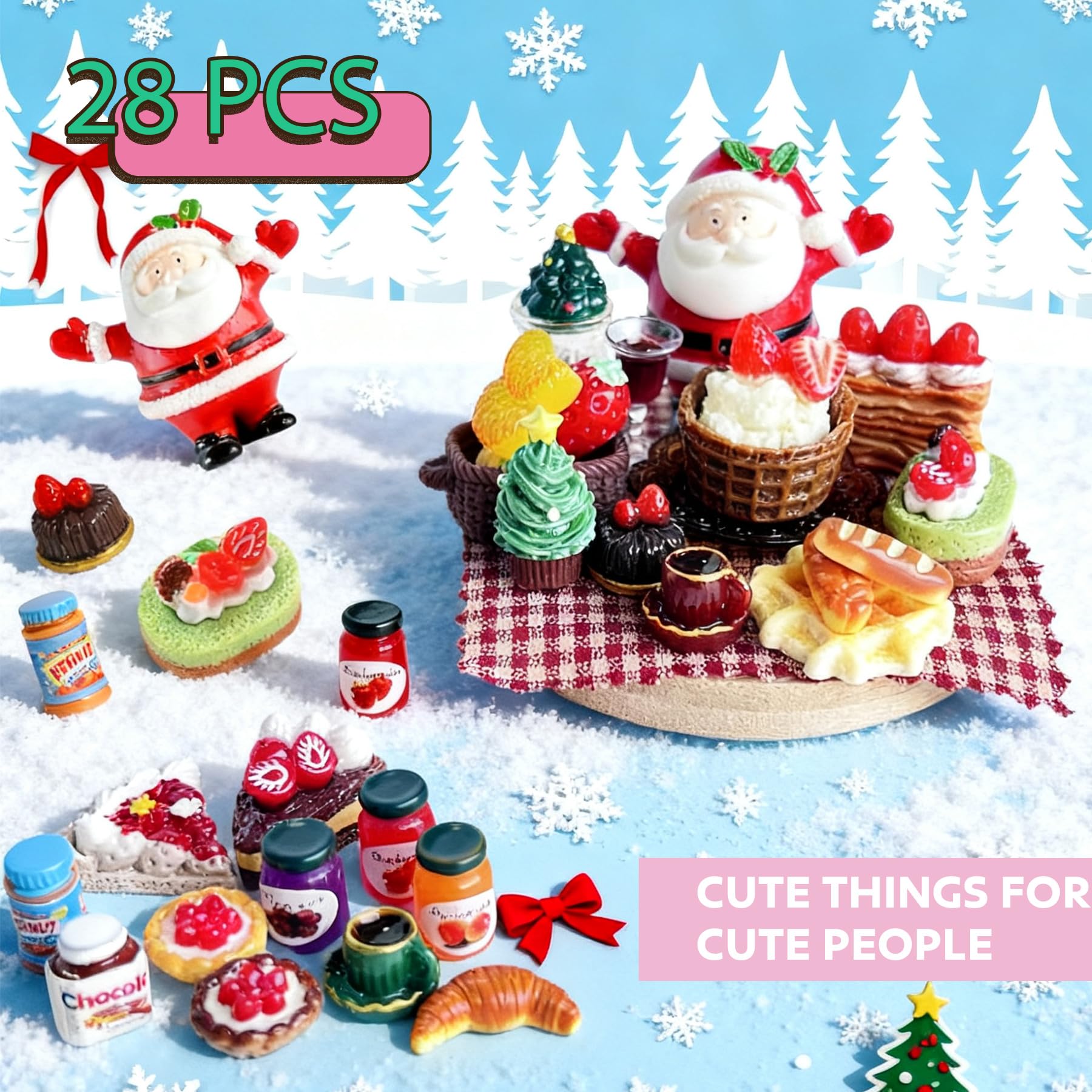 Set 15 Pezzi Di Accessori Per Gnomi Di Natale In Miniatura - Cibo E Bevande Giocattolo In Plastica Per Casa Delle Bambole (Scala 1:6/1:12)
