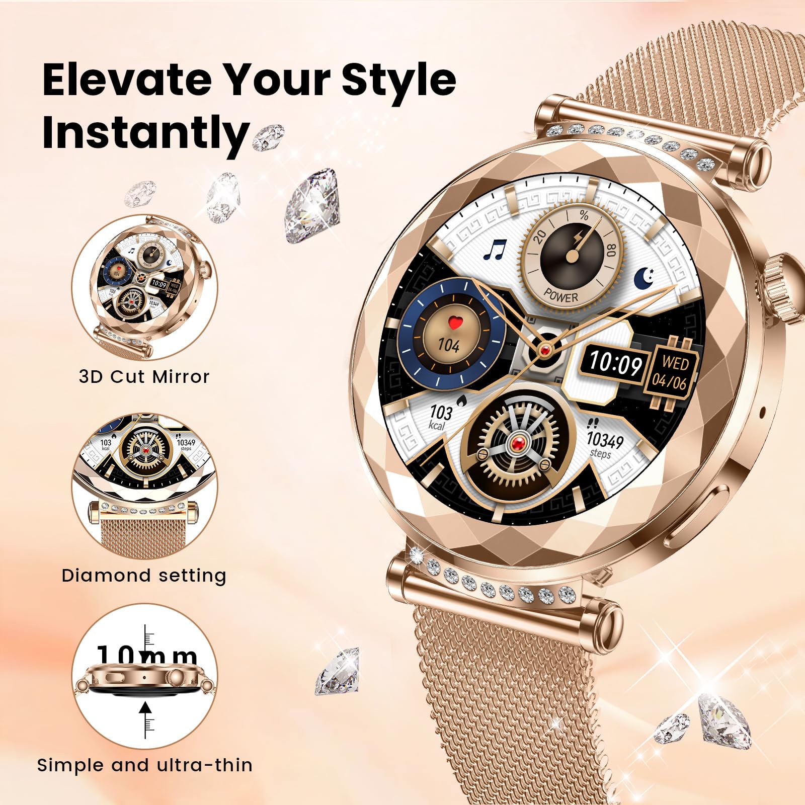 AURORA Smartwatch damski z funkcją telefonu (Różane złoto)