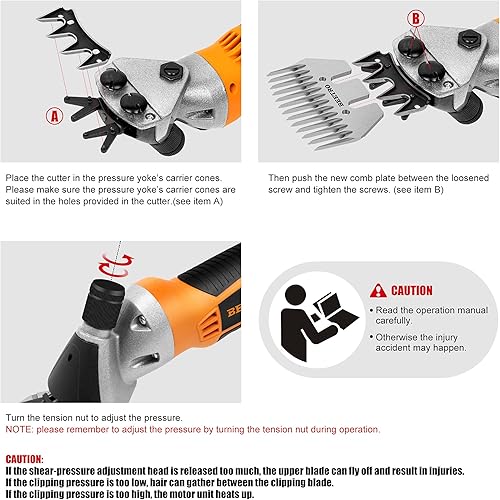 Miniatura 4 de BEETRO Tijeras eléctricas profesionales de ovejas de 550 W, cortadoras de aseo de animales para ovejas, cabras alpacas y más, 6 velocidades, corte