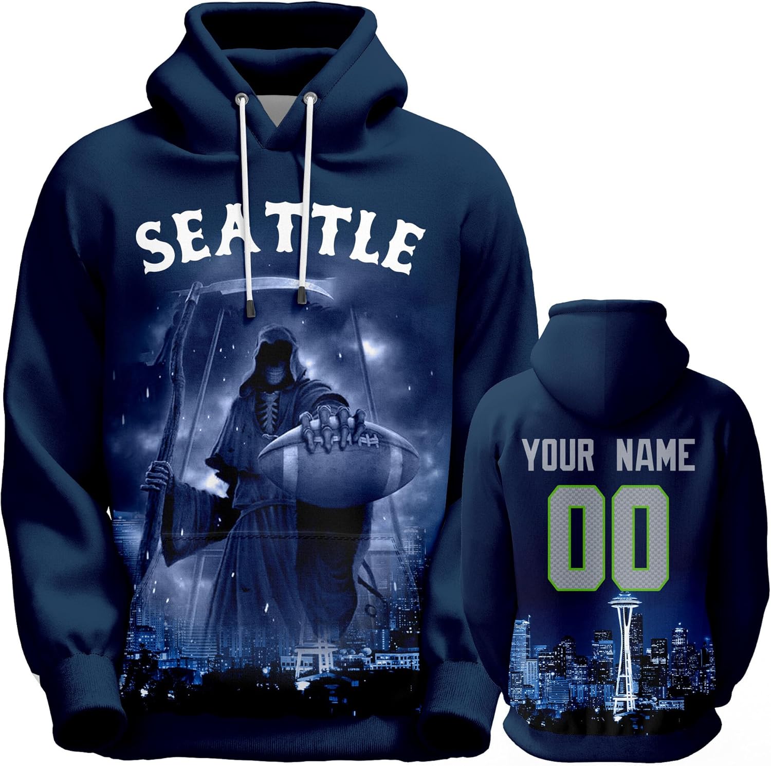 Custom City Night Scene Football Hoodie Spring or Fall Personalized Name Number Sweatshirts Fans Gift Men Youth