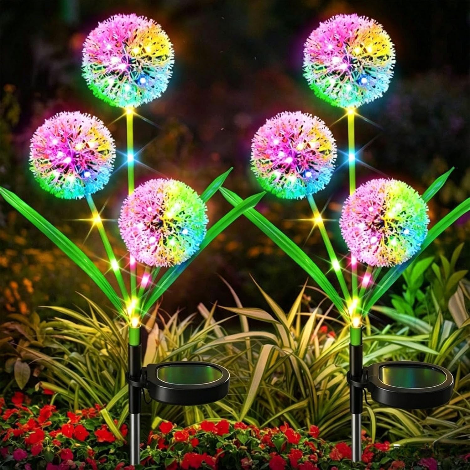 EBILUN Dandelion Solar Powered Garden Light Outdoor LED Flower Landscape Lamp Waterproof Stake Lights for Lawn Yard Decor (Upgrade Version 2pcs)