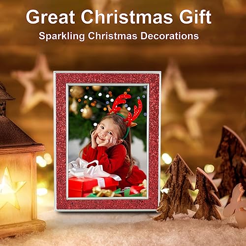 Vista 8 de Portarretratos de 5 x 7 pulgadas con purpurina, marcos de fotos negros de 5 x 7 pulgadas con cristal real HD, para pared o mesa, regalo de boda