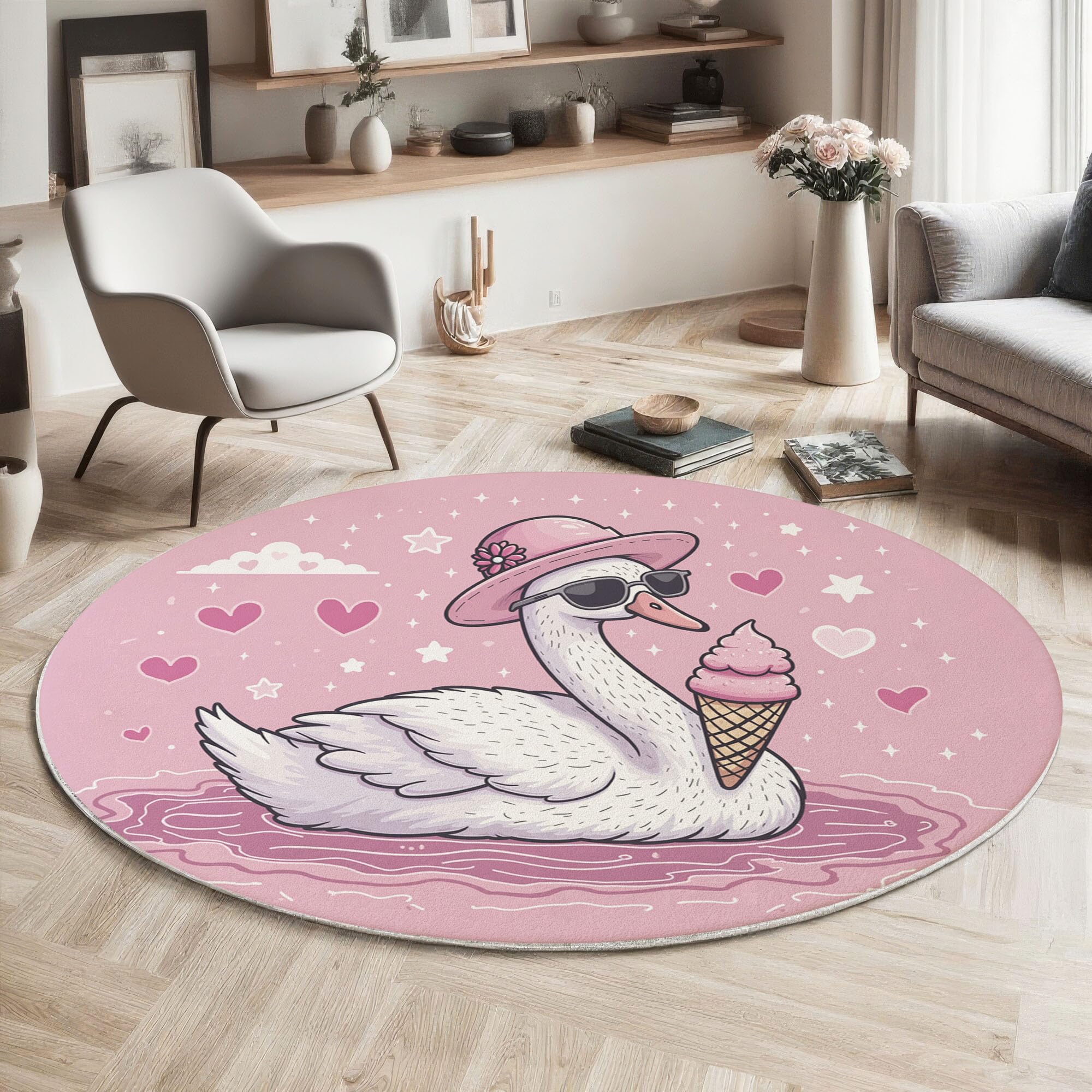 Tapis rond antidérapant et moelleux à poil ras lavable 100cm