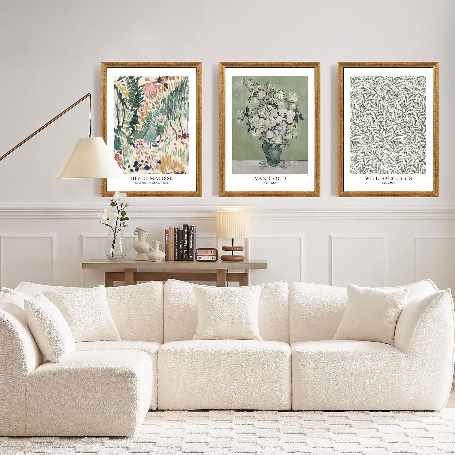 FWAHREN 3 Piece Framed Vintage Botanical Floral Canvas Wall Art Set, Matisse Van Gogh William Morris Paintings, Large Pictures Prints Wall Decor for Living Room Bedroom Bathroom Office, 12x16in