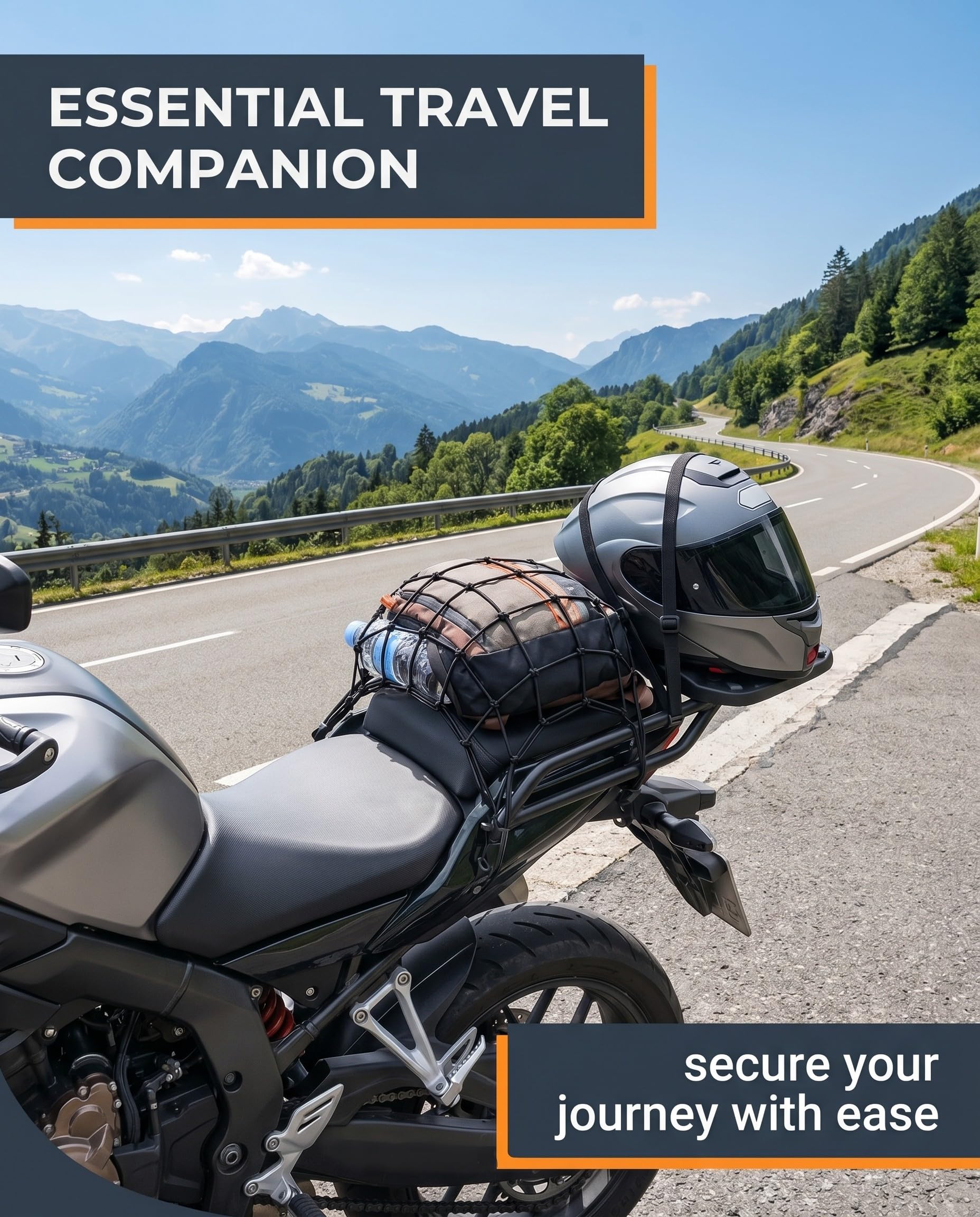 TISCH Rete Ragno Elastica Moto con Ganci Fascetta Porta Casco 2in1 Universale per Bagagli Carico Sicuro