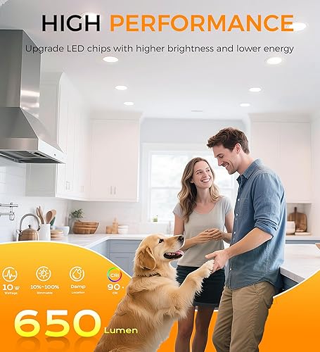 Miniatura 10 de CLOUDY BAY Paquete de 12 Luz empotrable LED ultrafina de 3 pulgadas y 5 colores con caja de conexiones, lámpara descendente de oblea sin lata,