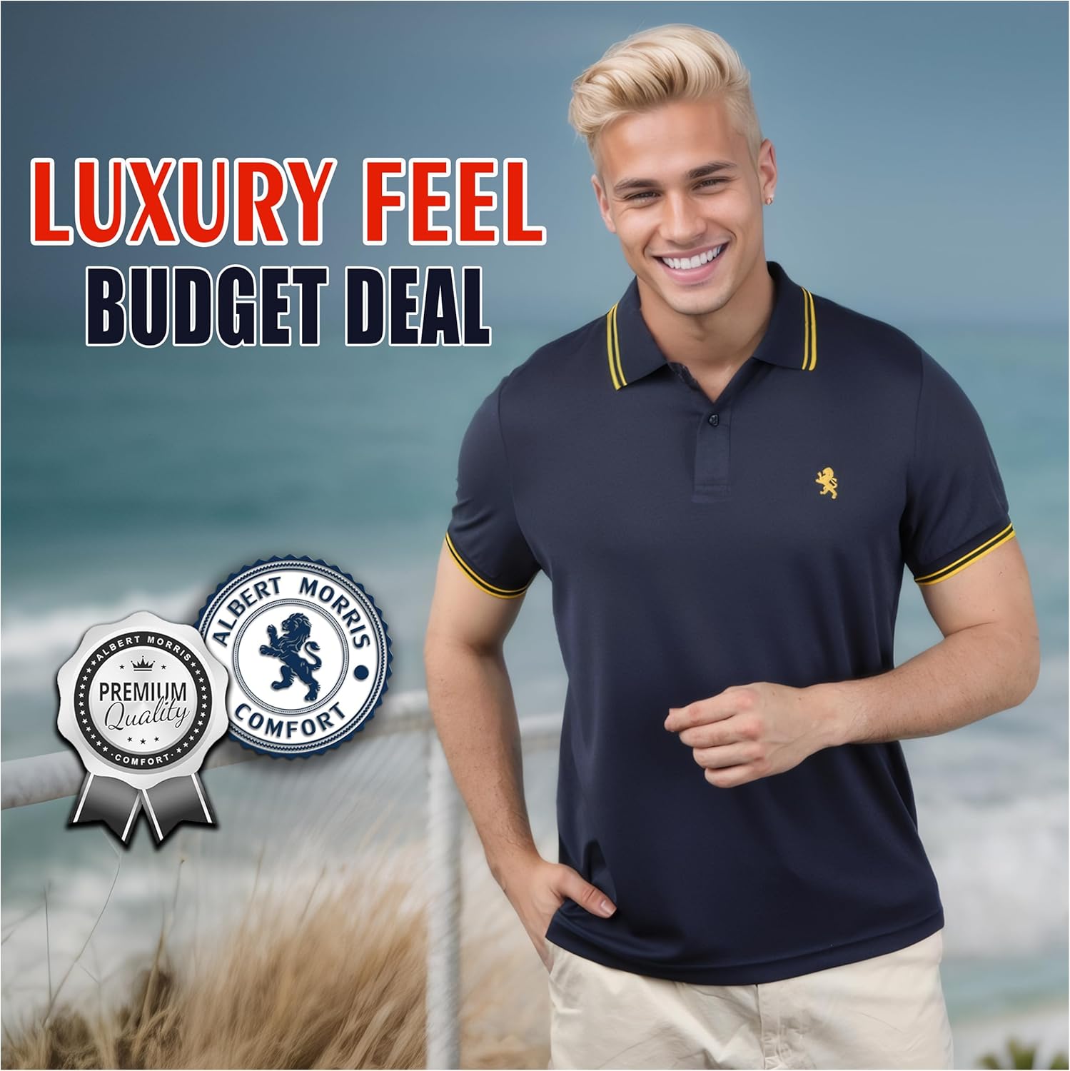 Albert Morris Men’s Short Sleeve Polo Shirts, Regular Fit, Moisture Wicking Performance Polyester, 4-Pack - Image 6