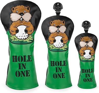 Golf Club Head Covers, Gopher Style Embroidery Golf Club Covers for Woods and Driver Fairway Hybrid, PU Leather Golf Head Covers for Men Women with Interchangeable Tags, Fits Most Golf Clubs