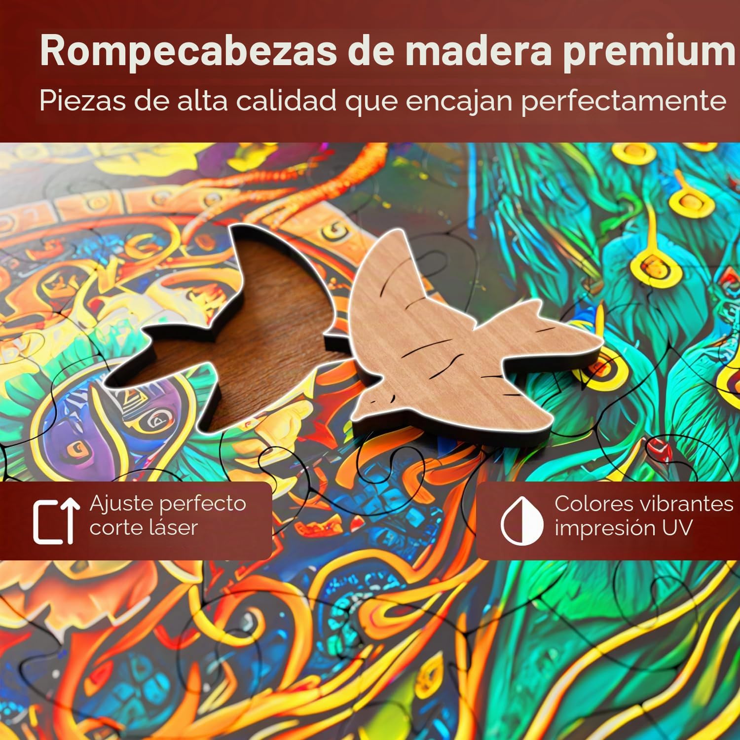 Crafthub Puzzle de Madera de Animales – A3 Animal Rompecabezas para Adultos – Pavo Real – Formas de Rompecabezas únicas – 127 Piezas – 26.9cm x 27.3cm