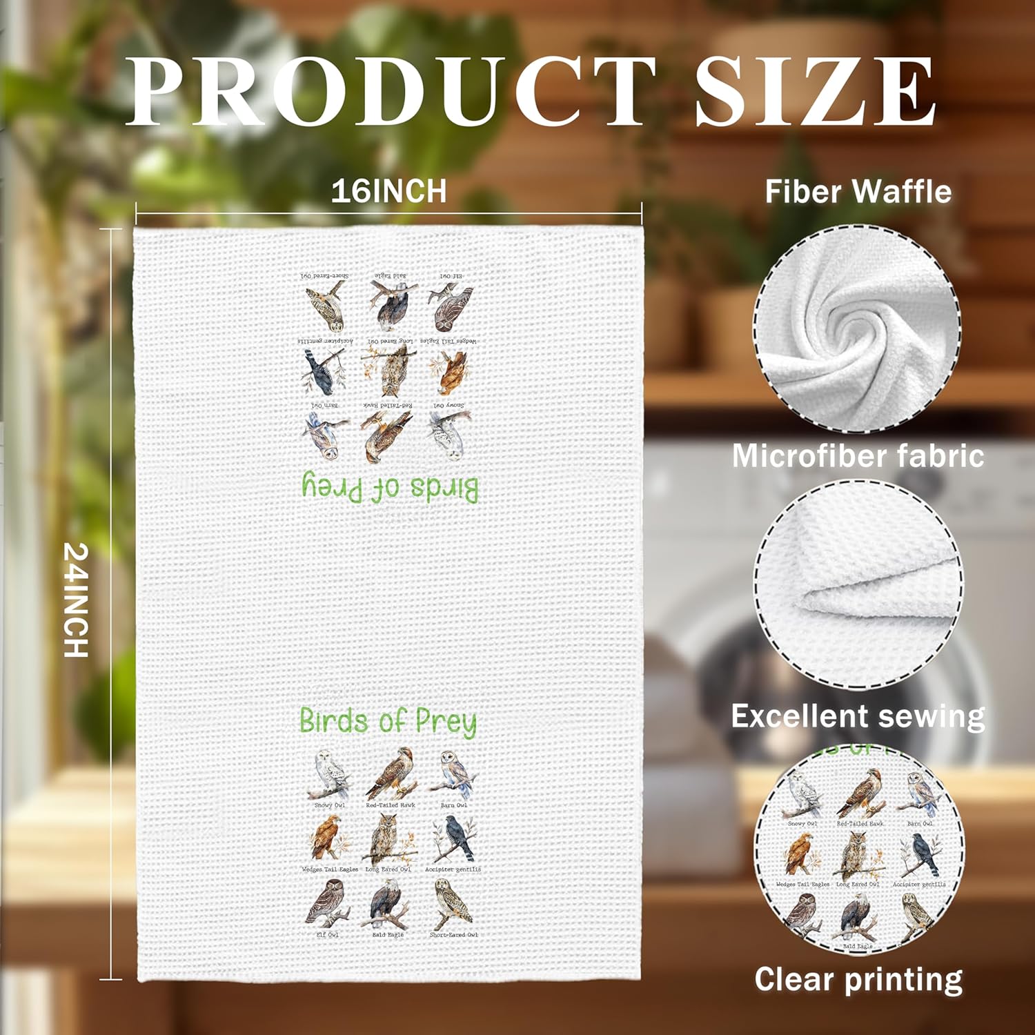 Birds of Prey Kitchen Towels, Gifts for Bird Lovers Watchers Women Men Dish Tea Towels for Kitchen, Birding Gifts Decorative Hand Towels for Bathroom, 16x24 Inches，C136-MJ-ZH - Image 6
