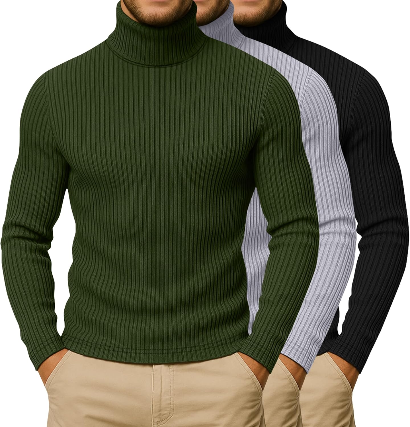 3 Pack Big and Tall Men's Turtleneck Casual Pullover Sweaters Thermal Slim fit Ribbed Tops Lightweight Basic Clothes