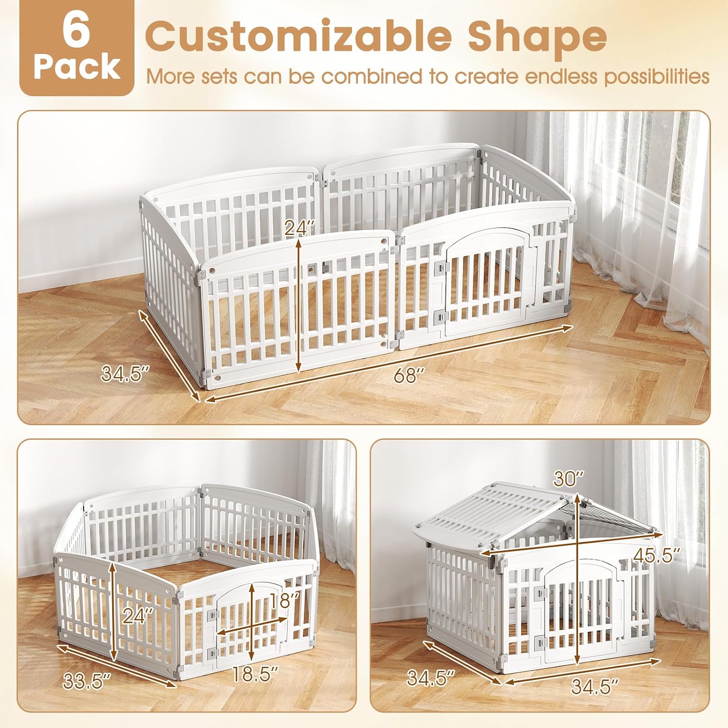 PETSITE 12-Panel Plastic Dog Playpen with Door, 24 Inch Tall Shape-Customizable Pet Playpen Indoor Outdoor, Ideal for Small & Medium Dogs and Puppies, Easy to Assemble
