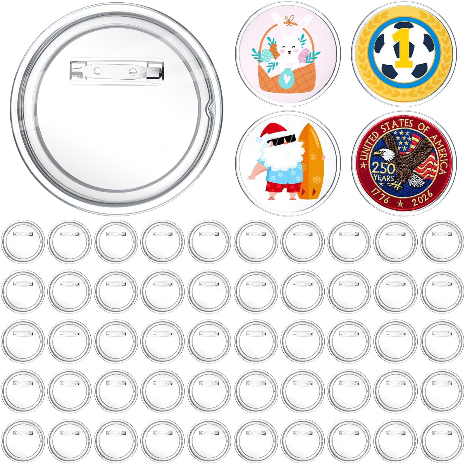 Chinco 50 Pack Acrylic Clear Button Pins Badge Clear Custom Button Pins Kit Blank Photo Bulk Make Your Own Buttons for DIY Craft Supplies(2.875 Inch)