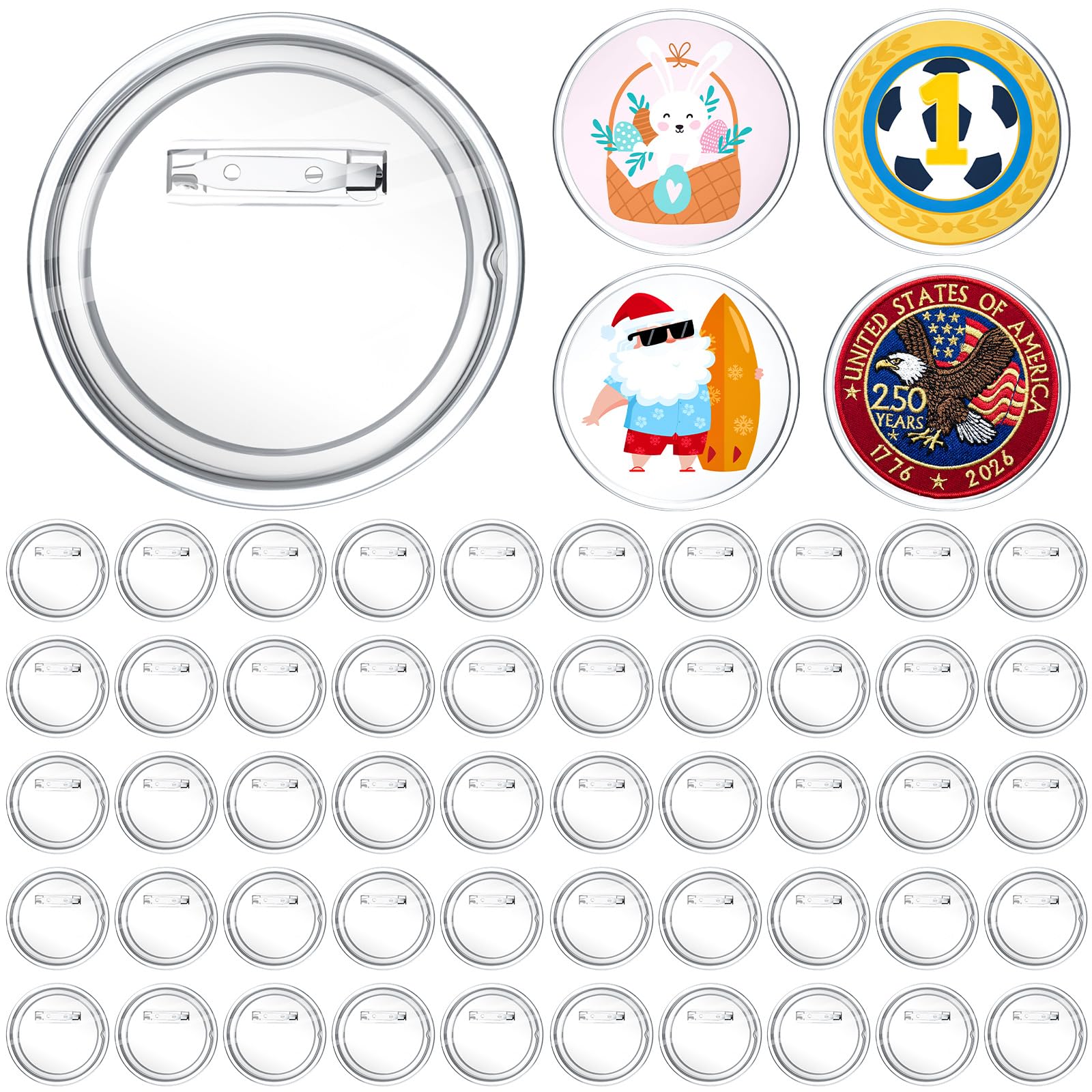 Chinco 50 Pack Acrylic Design Button Badge Clear Button Pin Badges Kit for Craft Supplies, DIY Badges (2.875 Inch)