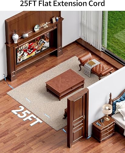 Miniatura 2 de NTONPOWER - Cable de extensión de 25 pies, regleta de alimentación de enchufe plano con USB, estación de carga de escritorio de 3 tomas, 2 USB, tira